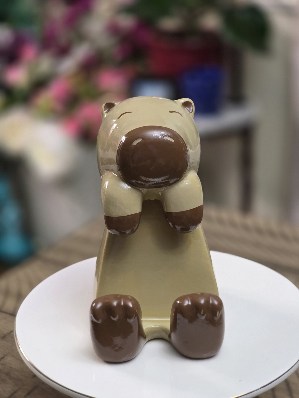 Beige and Brown Ceramic Bear Accent Figurine - Home Accents Decor